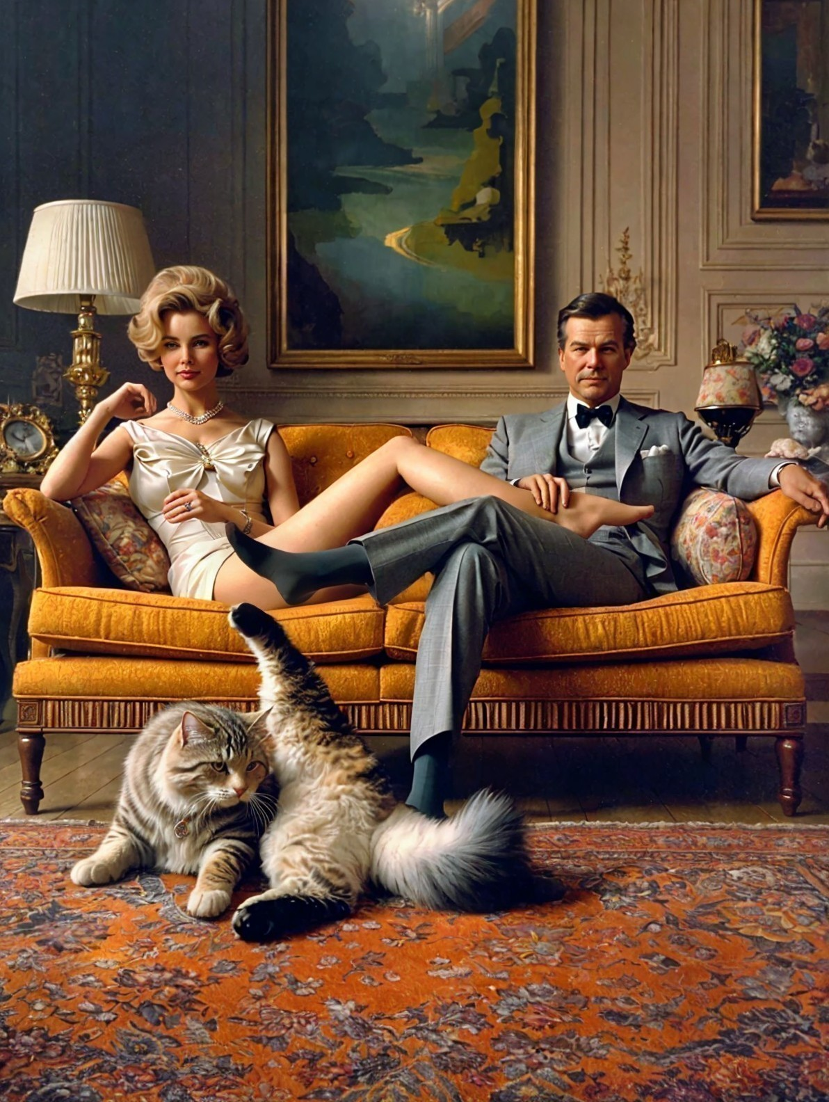 Stylish Couple on Elegant Couch in Lavish Room