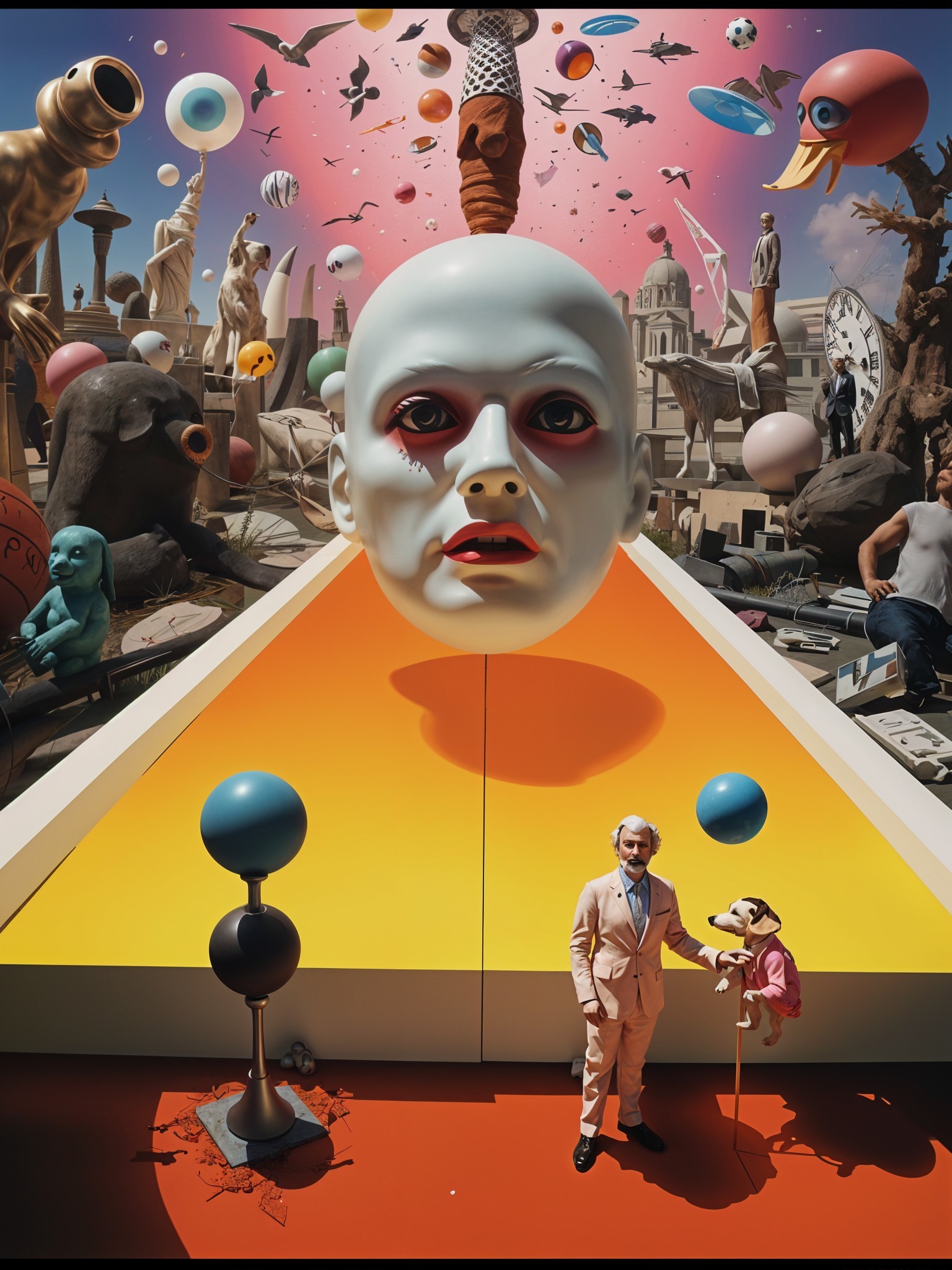 Surreal Landscape with White Head and Vibrant Pathway