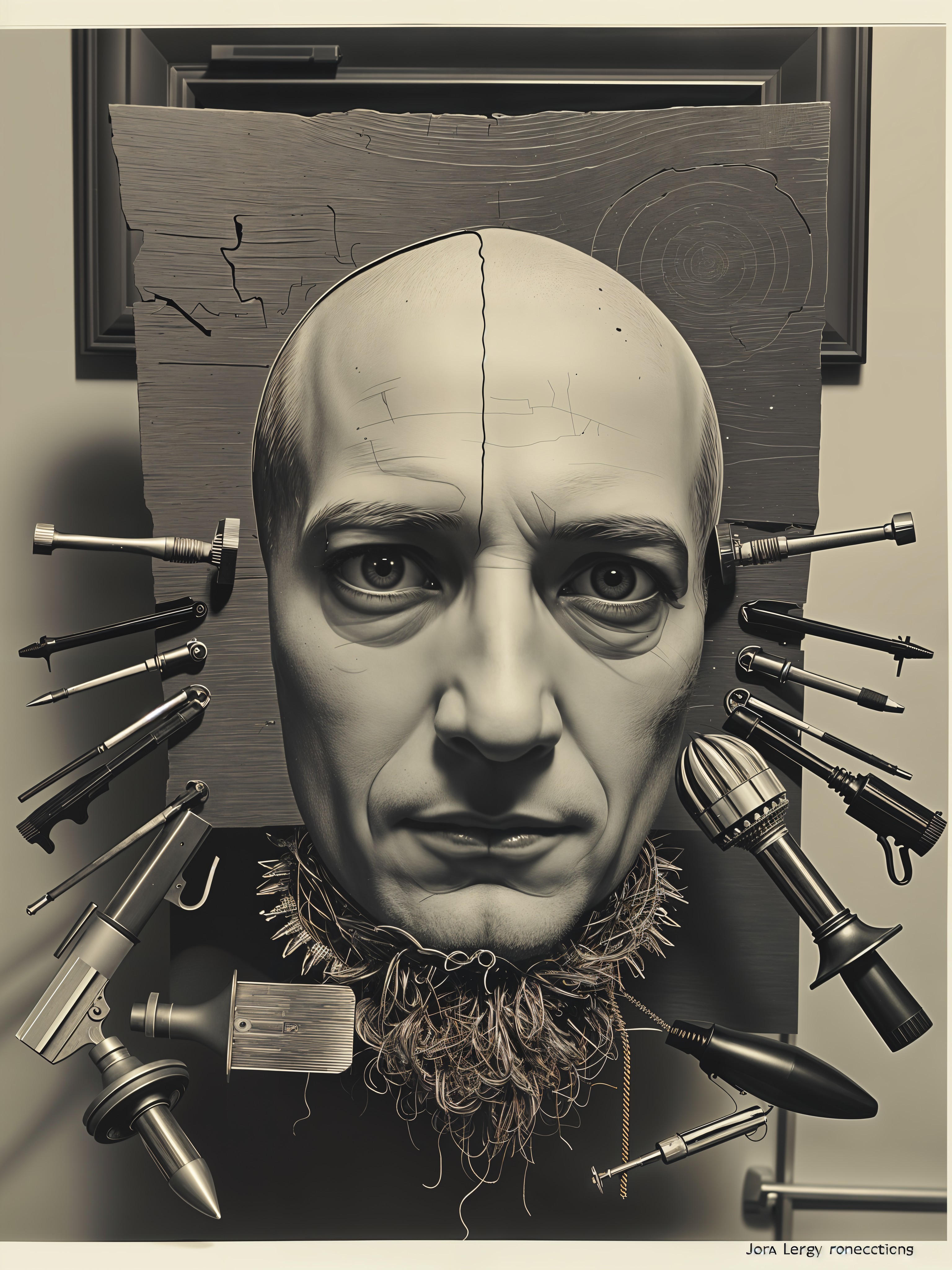 Surreal Artwork of Human Head with Industrial Elements
