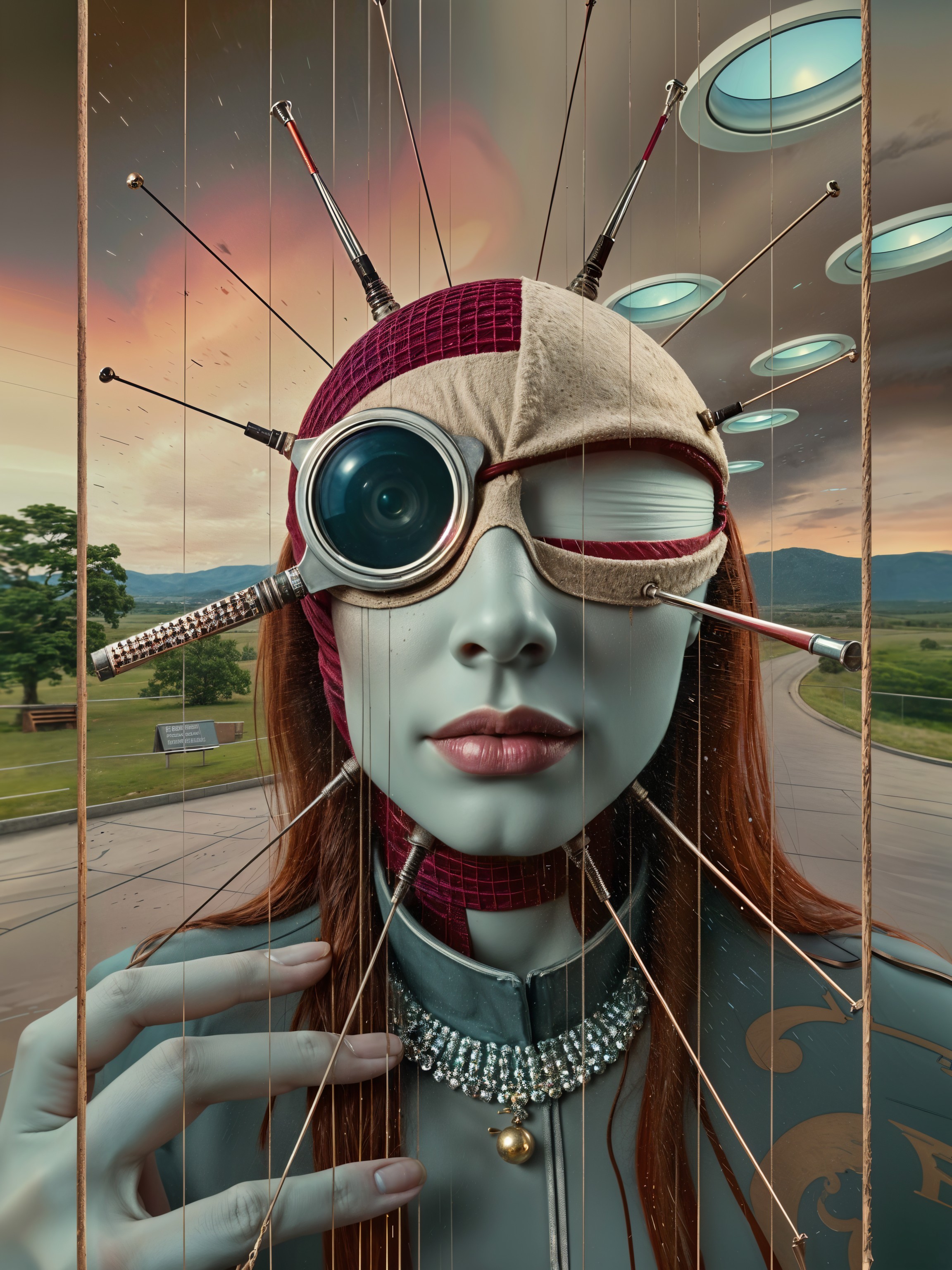 Surreal Figure with Blue Complexion and Red Hair