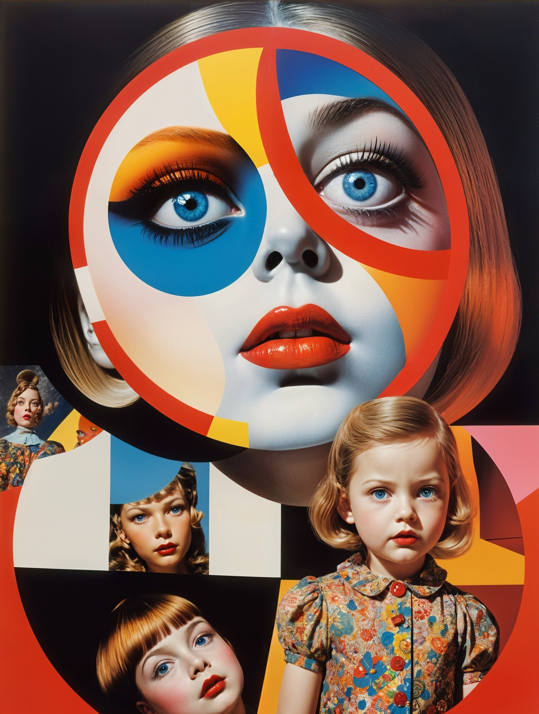 Artistic Collage of Stylized Faces and Geometric Patterns