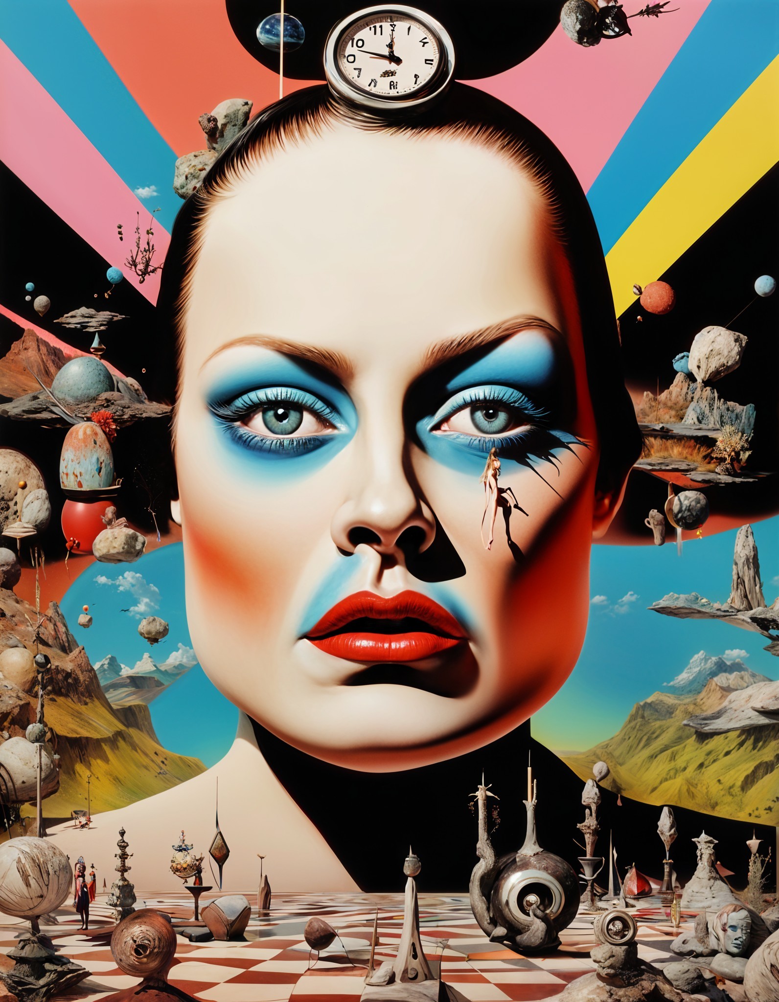 Surreal Portrait of a Woman with Geometric Elements