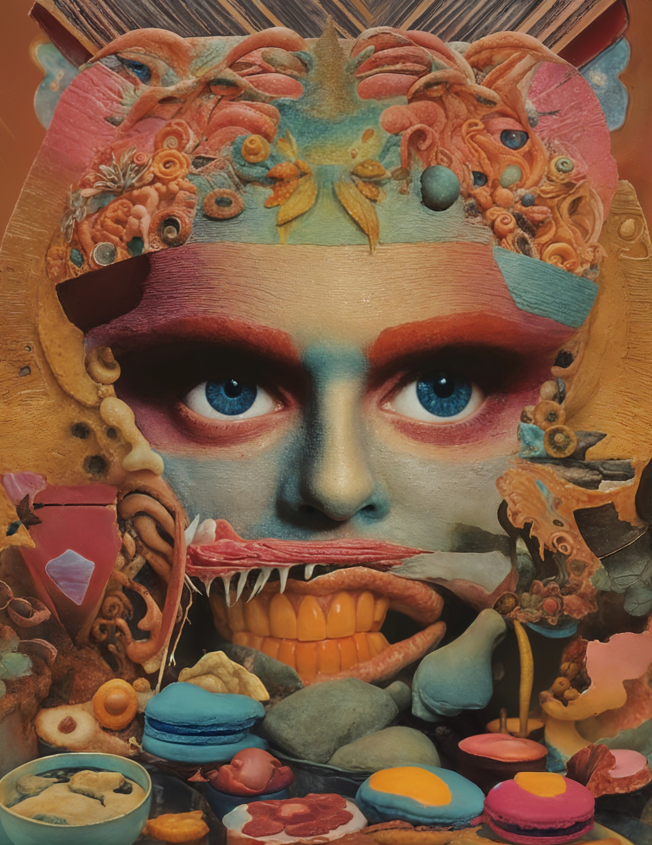 Surreal Composition of Human Face with Organic Elements