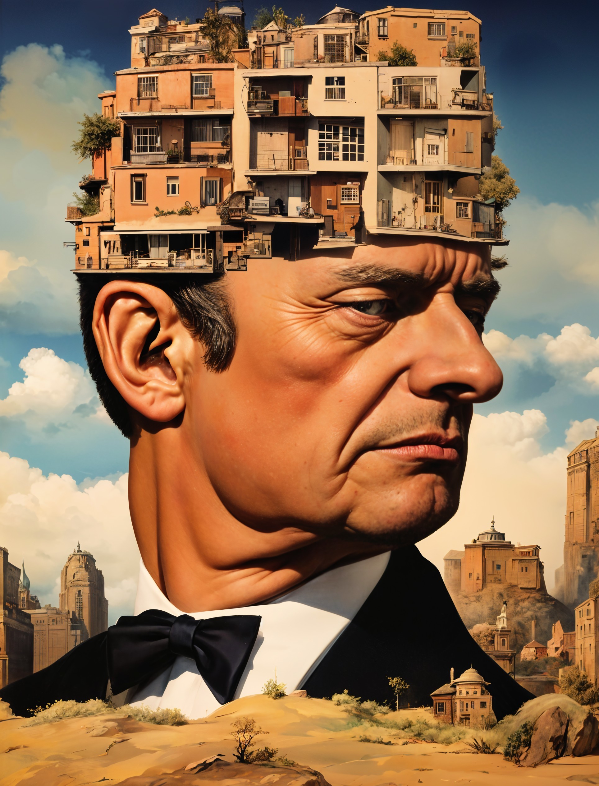 Surreal Landscape Merging Man and Urban Elements