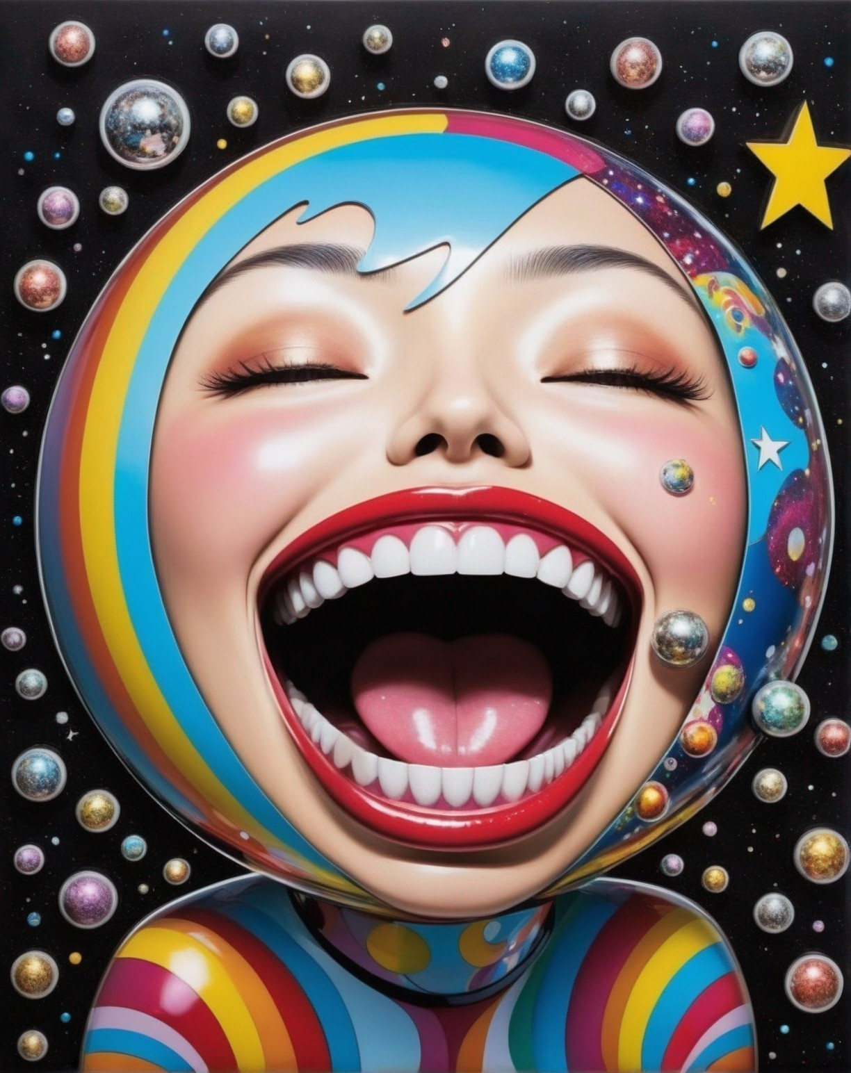 Vibrant Oversized Smiling Face with Colorful Globe Head