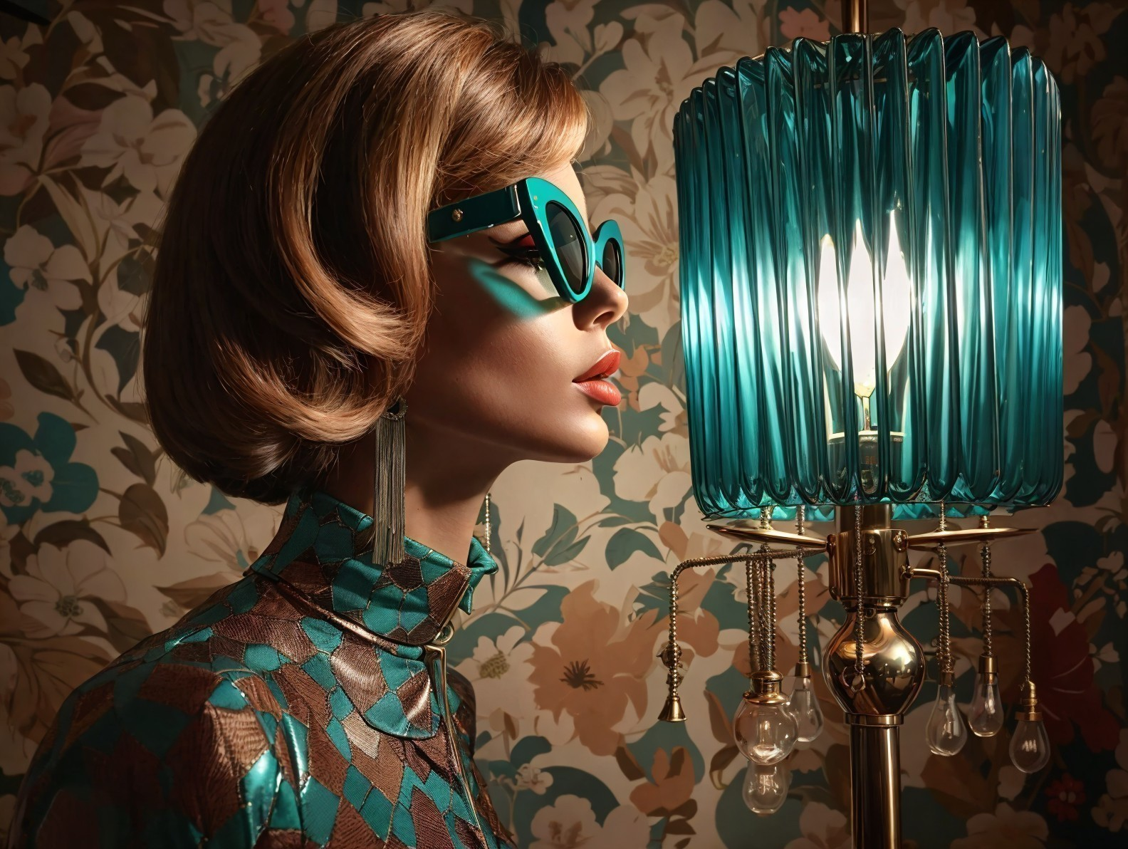 Vintage Scene with Model in Turquoise Sunglasses