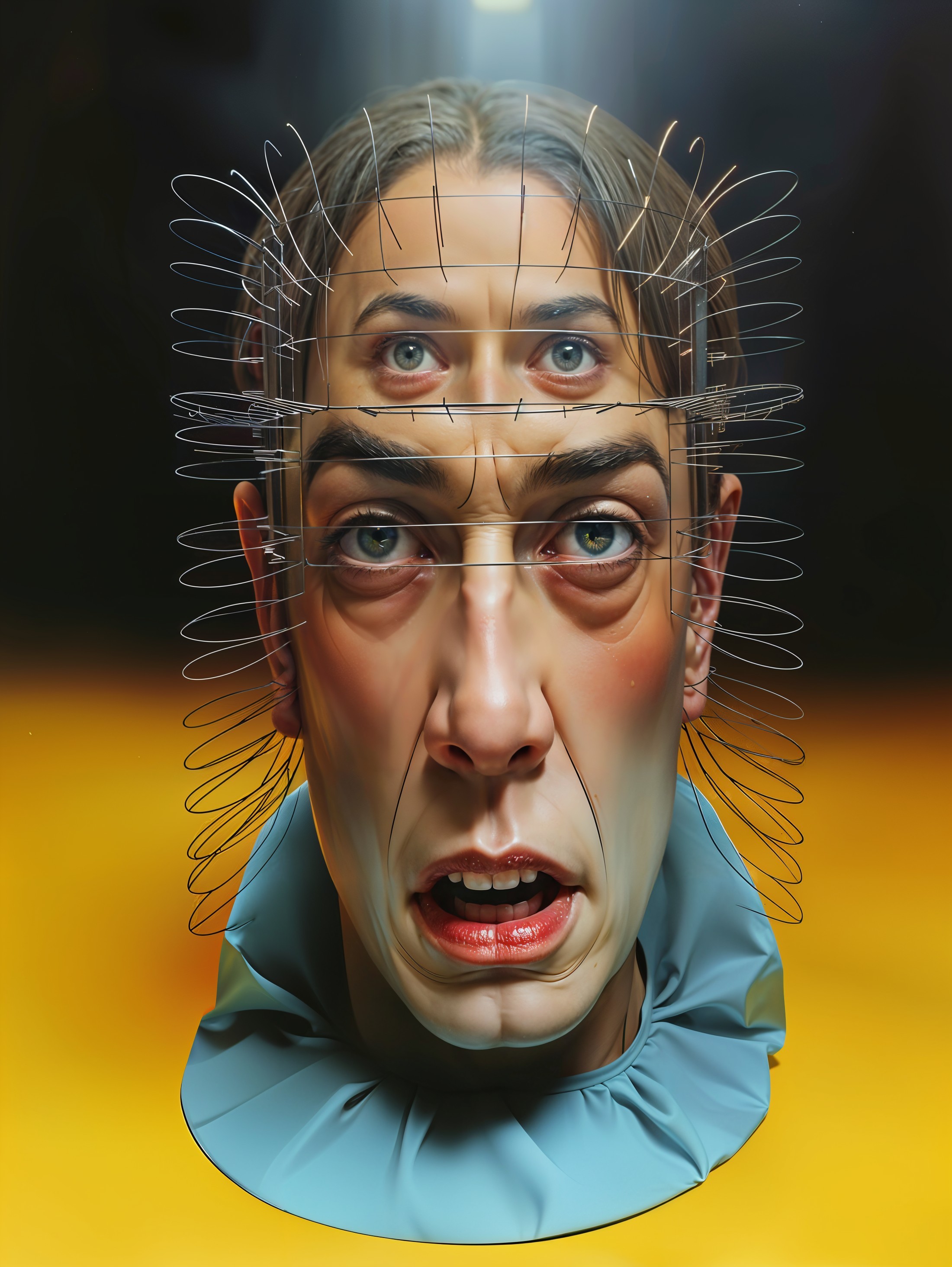 Surreal Hyper-Realistic Sculpture of a Distressed Head