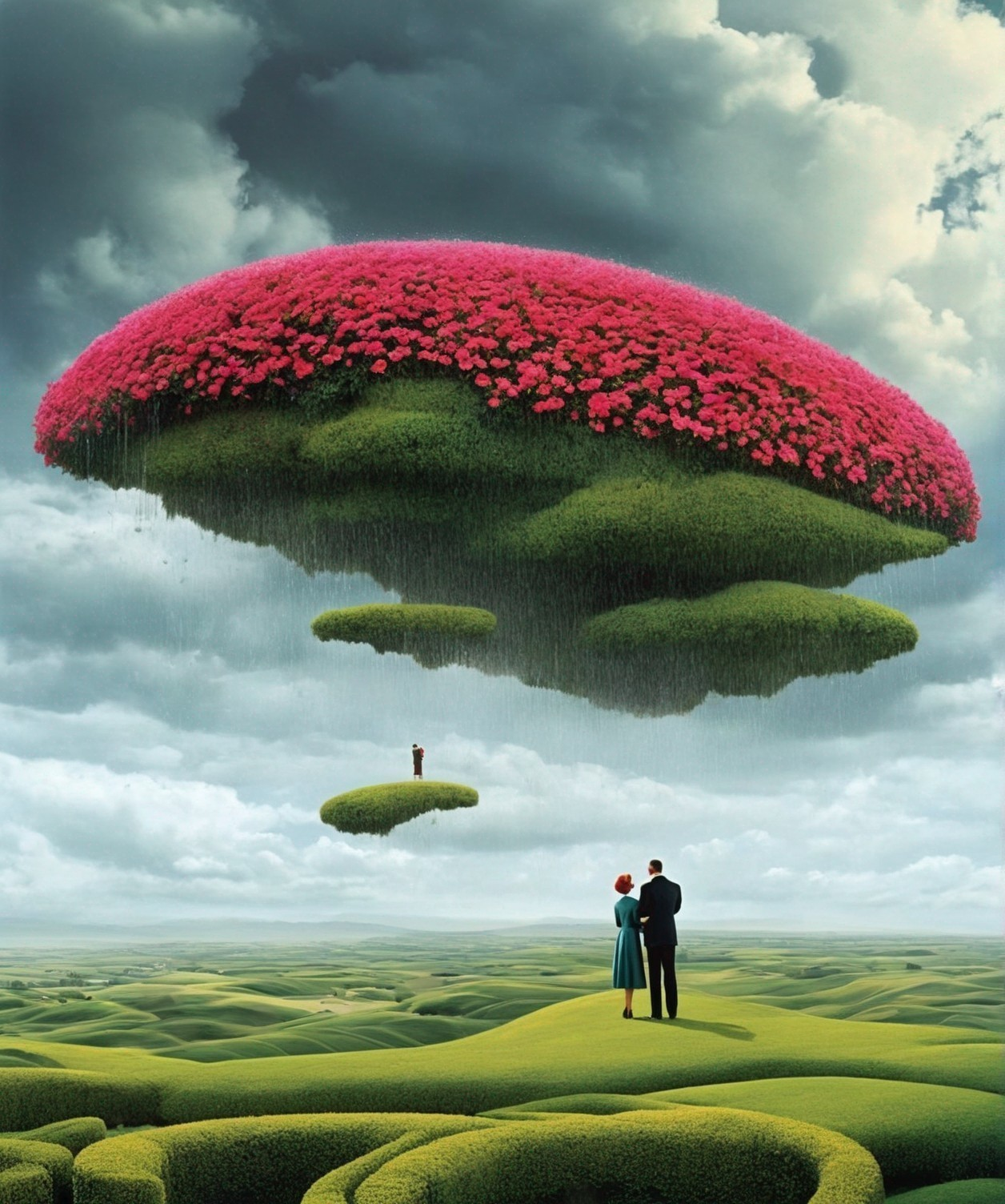 Surreal Landscape with Floating Islands and Figures