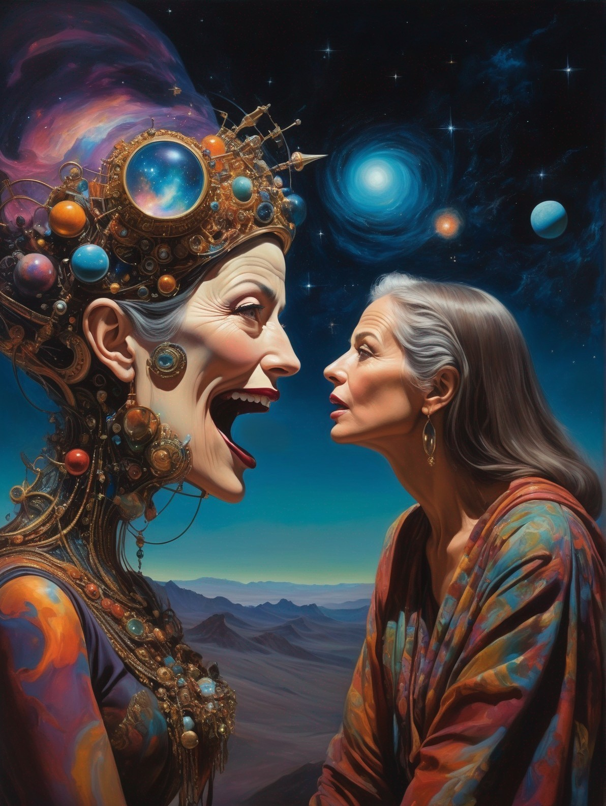 Women in a Cosmic Setting with Celestial Elements