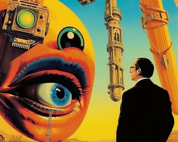 Surrealistic Pop Art Illustration of a Man in a Desert