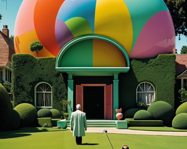 Oversized Colorful Dome in a Manicured Garden