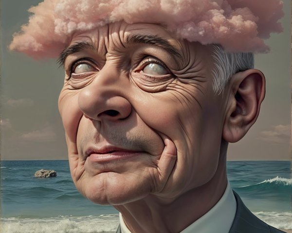 Surreal Portrait of an Old Man on a Beach Scene