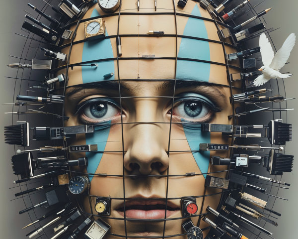 Face Constructed from Tools and Objects in Grid Layout