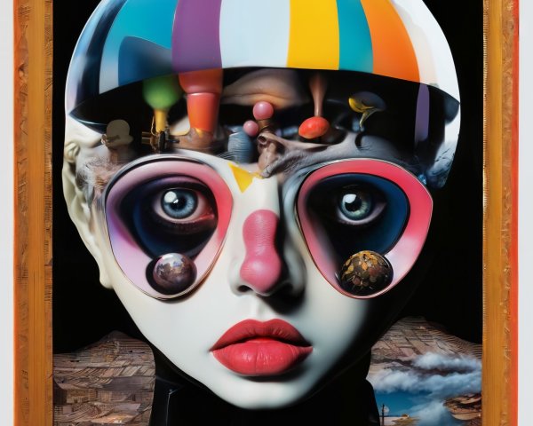 Surreal Sculptural Head with Vibrant Colors and Features