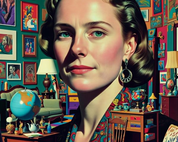 Close-Up Portrait of a Woman in a Decorated Room