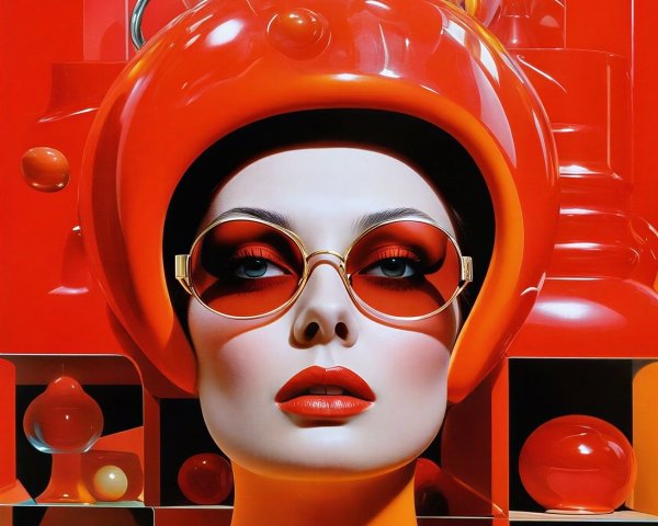 Vibrant Portrait of Woman in Orange Helmet and Sunglasses