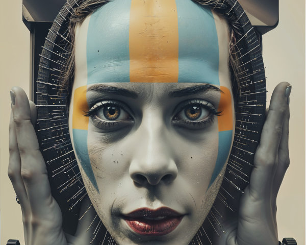 Surreal Portrait of Woman with Mechanical Aesthetic