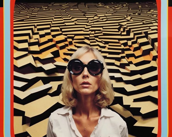 Blonde Woman with Fluffy Object in Abstract Background