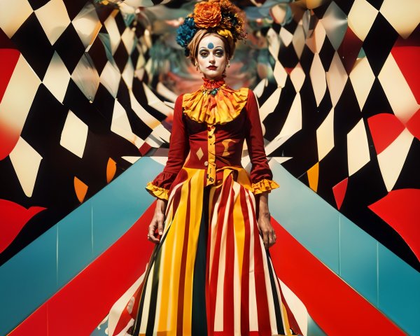 Surreal Fashion Display with Bold Colors and Patterns