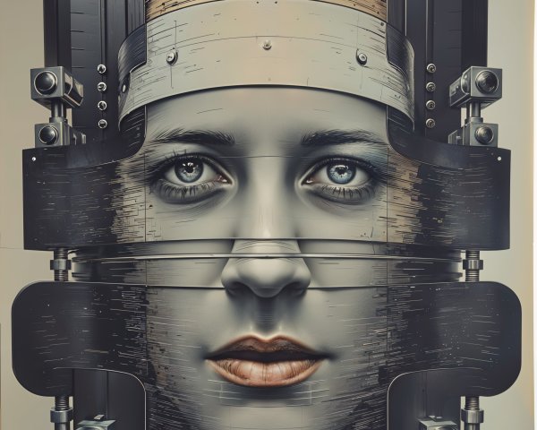 Futuristic Face Blending Human and Machine Elements