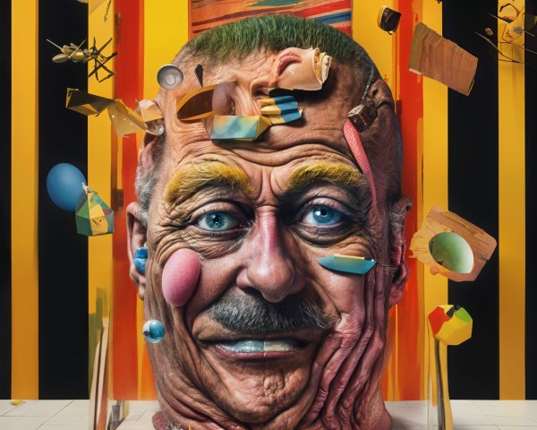 Surreal Sculpture of a Man's Head with Geometric Shapes