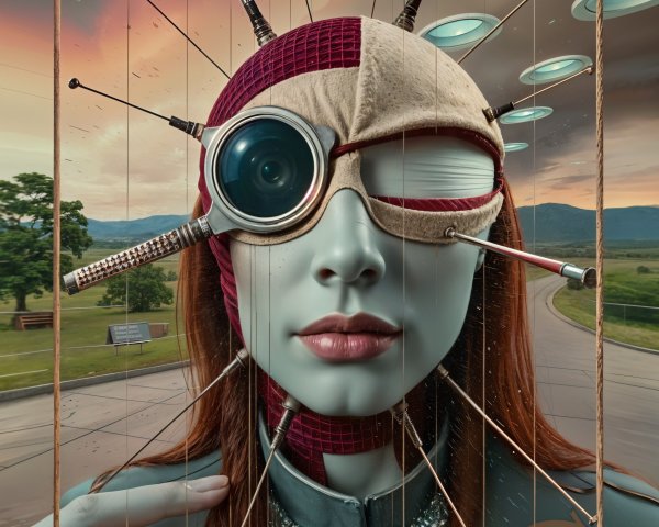 Surreal Figure with Blue Complexion and Red Hair