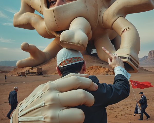 Surreal Desert Scene with Anthropomorphic Octopus
