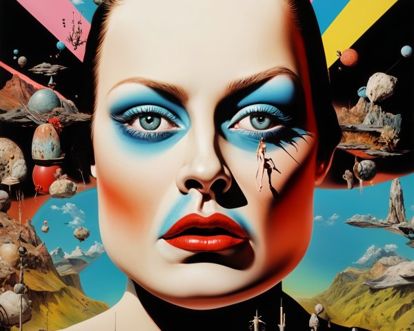 Surreal Portrait of a Woman with Geometric Elements