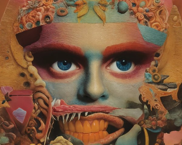 Surreal Composition of Human Face with Organic Elements