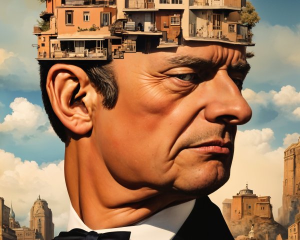 Surreal Landscape Merging Man and Urban Elements