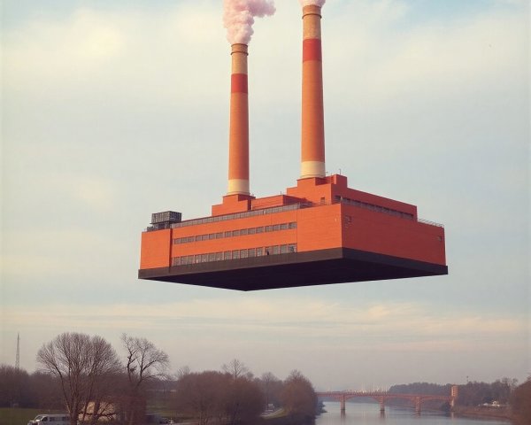 Orange Brick Industrial Building Floating in the Sky