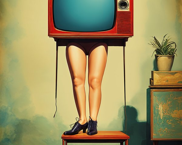 Surreal Scene of a Person with Vintage TV Head