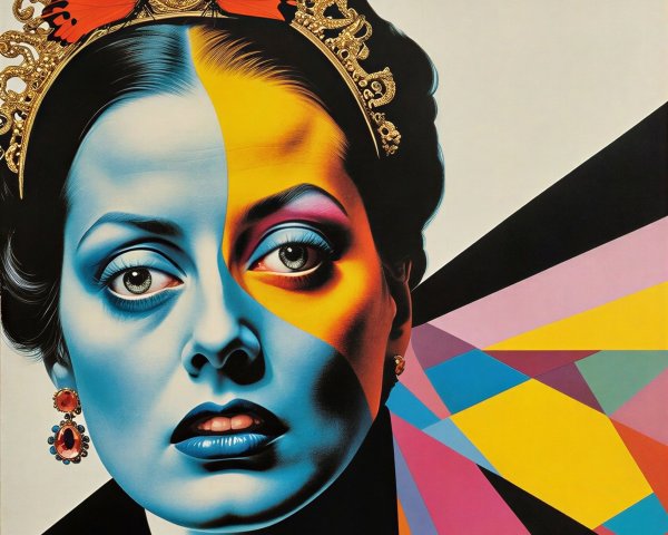 Pop Art Digital Painting of Woman with Crown and Butterflies