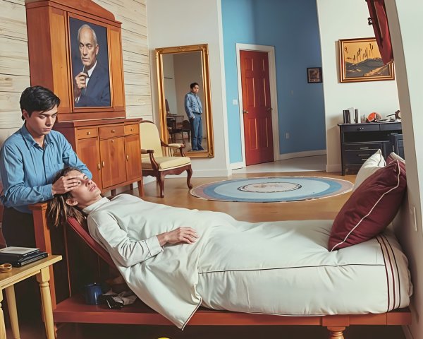 Cozy Room with Warm Lighting and Gentle Care Scene