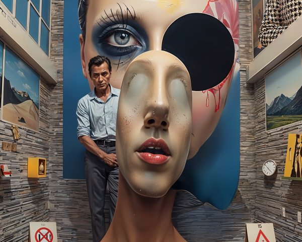 Surreal Art Installation with Mannequin and Mural