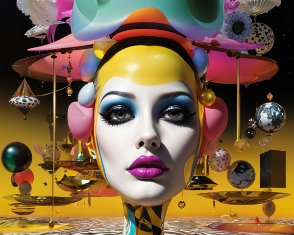 Surreal Colorful Portrait of a Woman with Bold Makeup