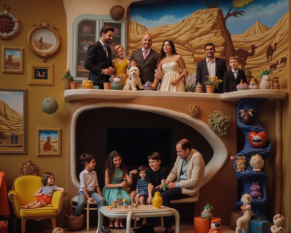 Cheerful Family Gathering in Whimsically Decorated Room