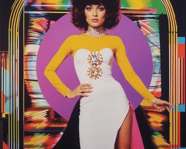 Woman in White Dress with Colorful Pop Art Background