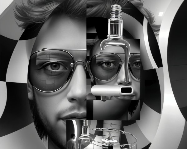 Surreal Composition of Human Face and Abstract Shapes