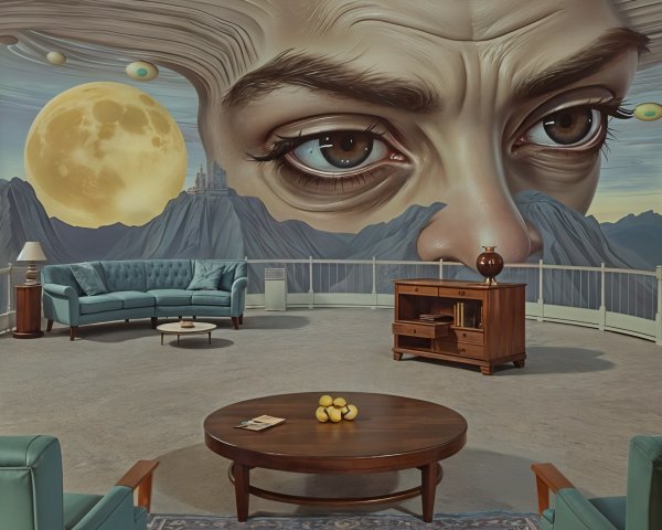 Surreal Modern Living Space with Celestial Elements