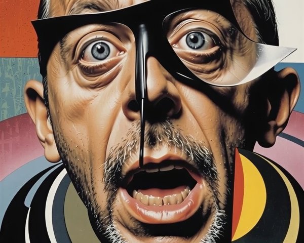 Surreal Close-Up of a Middle-Aged Man's Face