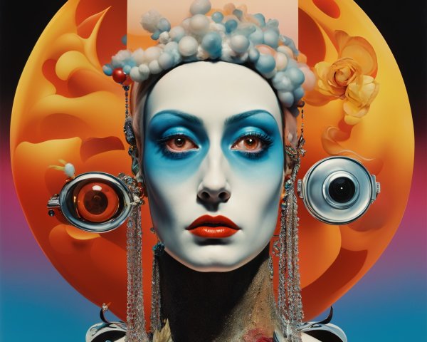 Surreal Portrait of a Woman with Bold Colors and Elements