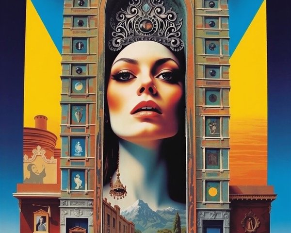 Digital Art of Cityscape with Woman's Portrait and Mountains