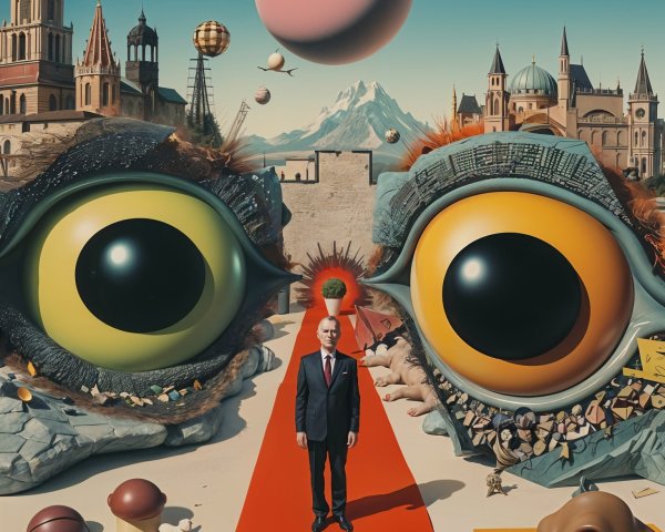 Surreal Landscape with Central Figure on Red Path
