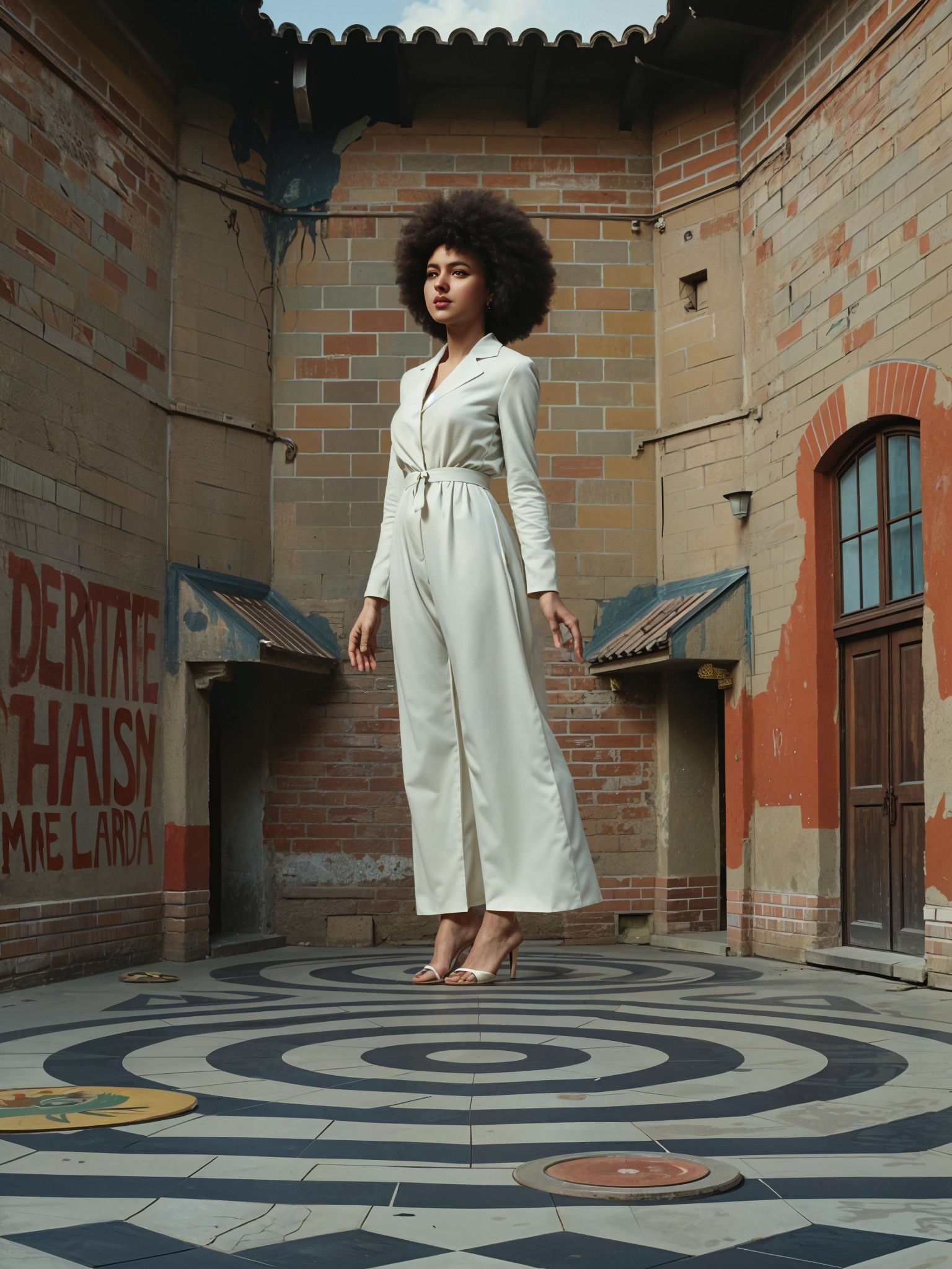 Afro-Latina Woman in Urban Alleyway with Graffiti