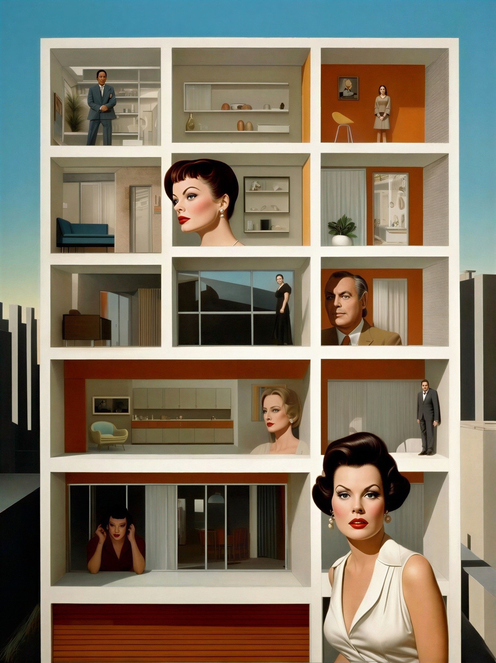 Modern Art Painting of Apartment Block Grid Scenes