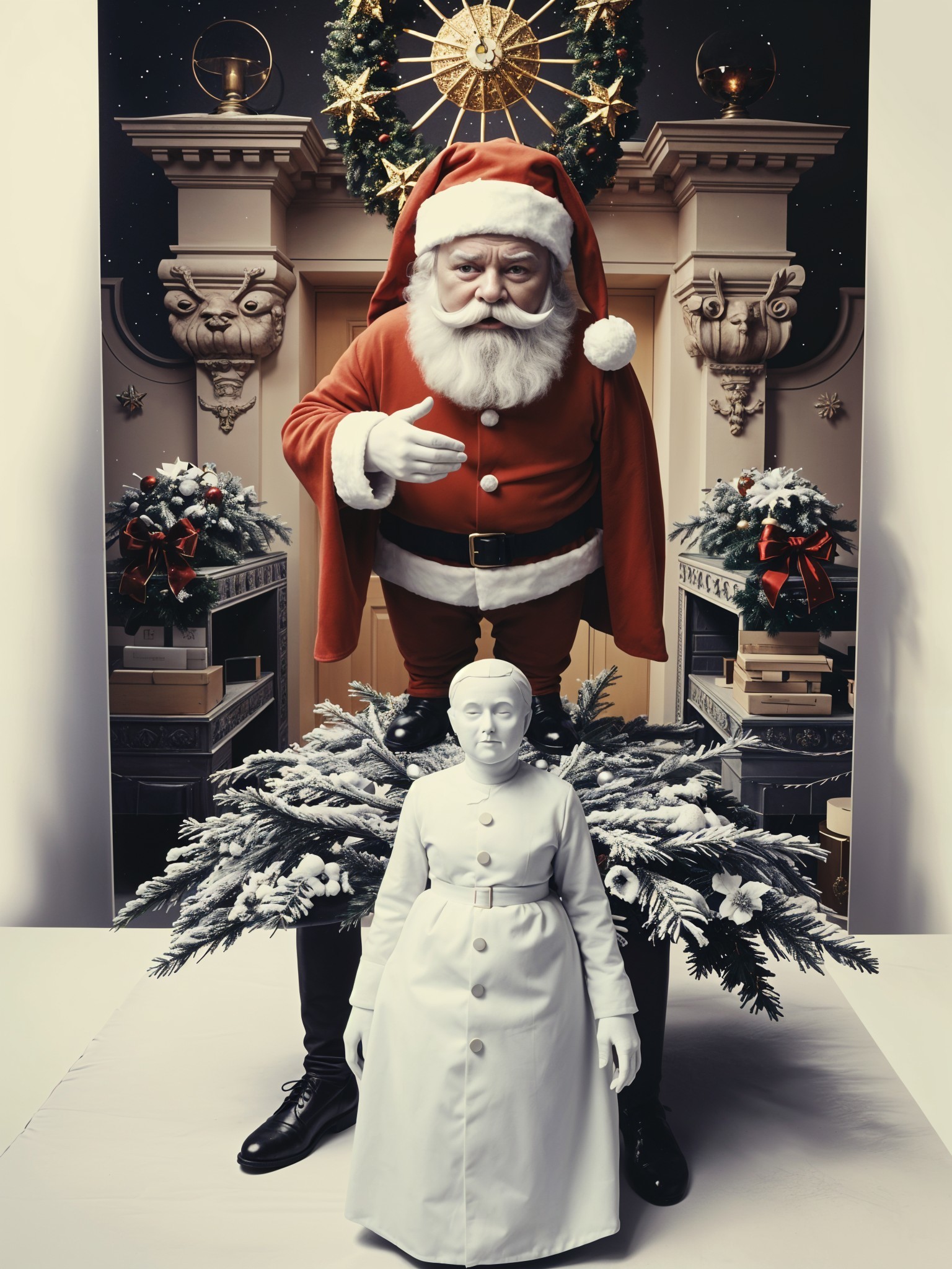 Life-Sized Santa Claus in Archway Doorway Setting