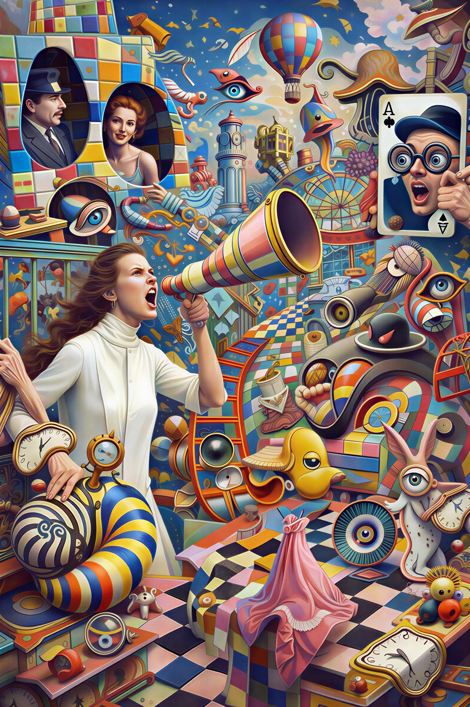 Colorful Surrealist Dreamscape with Vibrant Elements