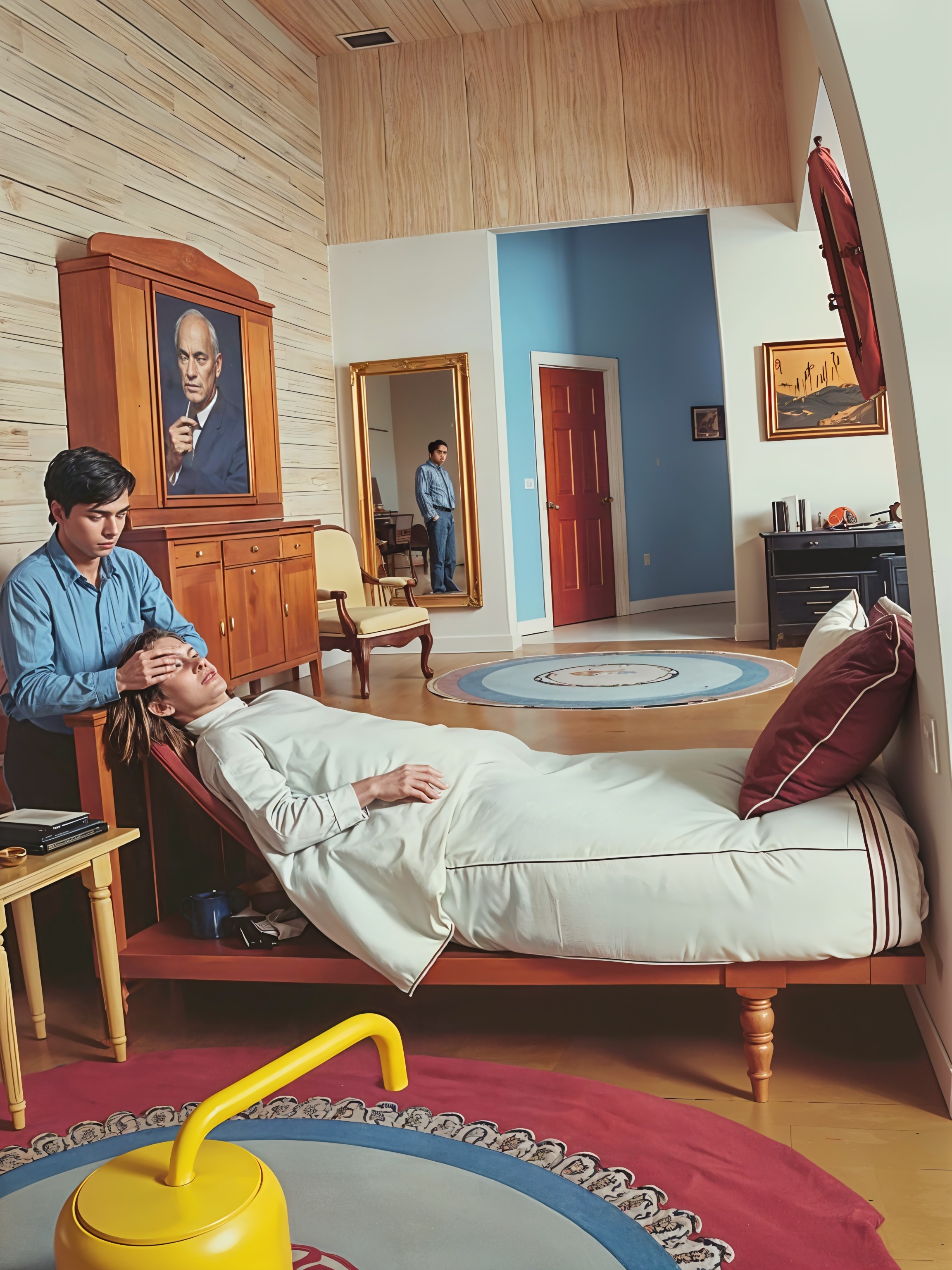 Cozy Room with Warm Lighting and Gentle Care Scene