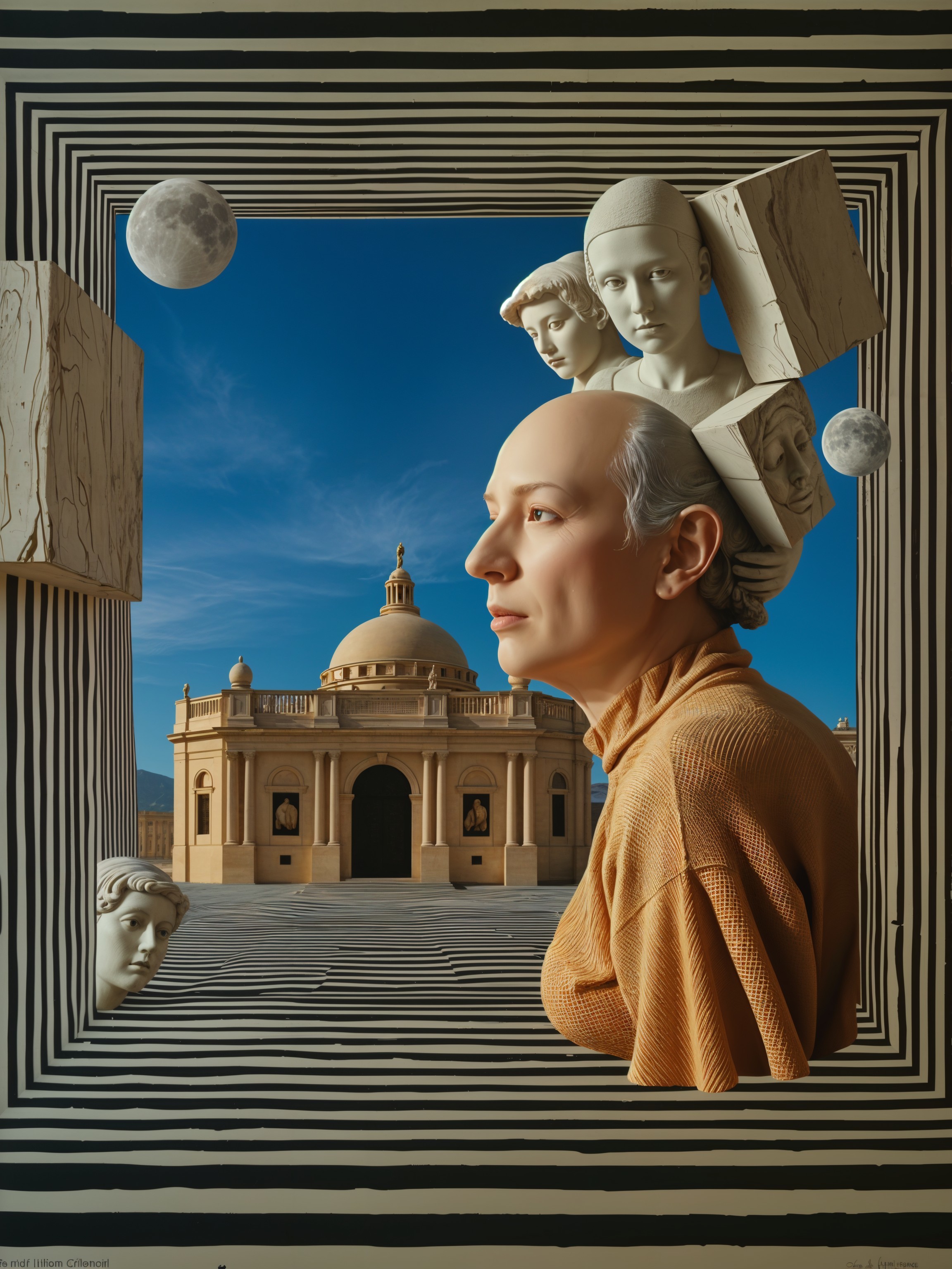 Surreal Composition with Woman's Profile and Sculptures